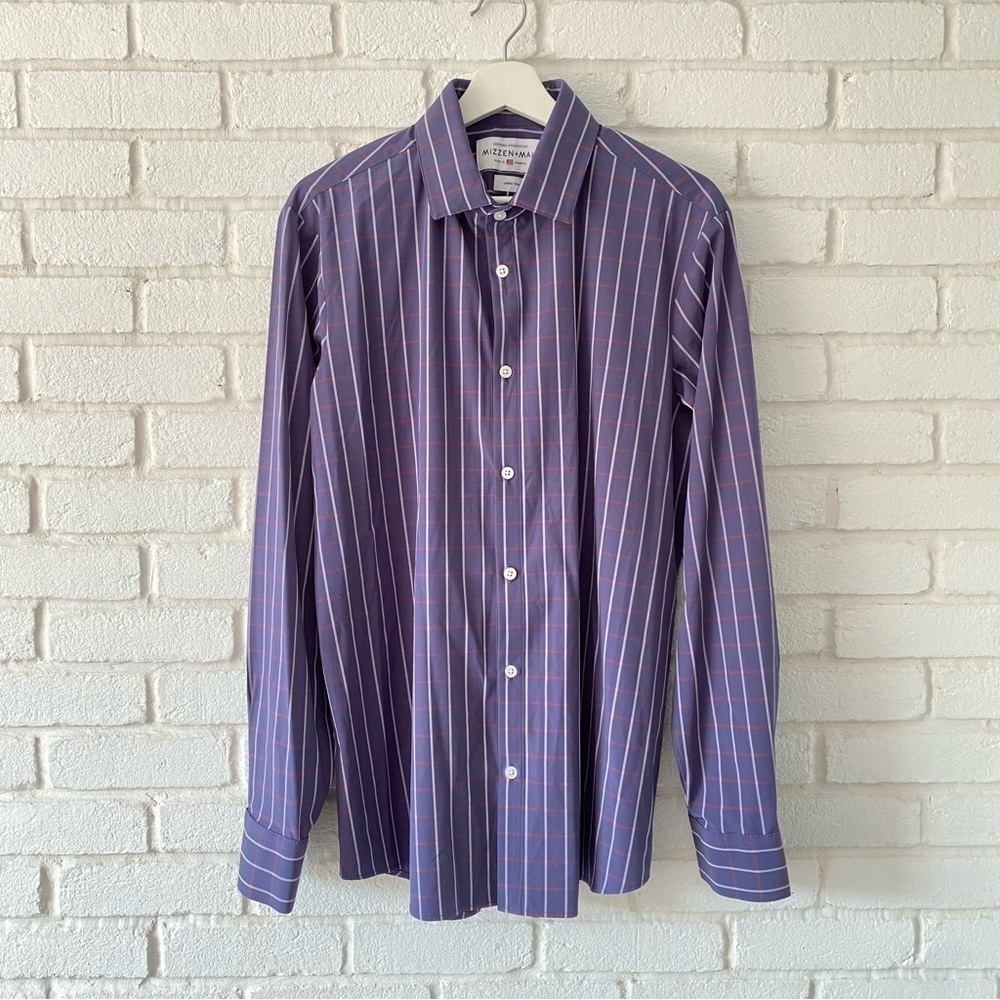 Mizzen + Main Leeward Purple Trim Fit Checkered Button Down Dress Shirt Large